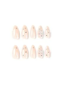 Get Glamorous With 24pcs Long Almond Bow Decor Full Cover Fake Nail Set - Multicolor - View 5