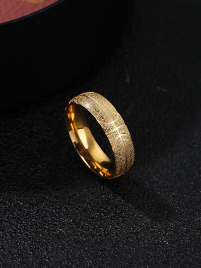 1個 メンズ ゴールドトーン ステンレススチール バスケットボールリング、フロスト加工テクスチャーバンド、デイリーウェアやカジュアルな服装に最適