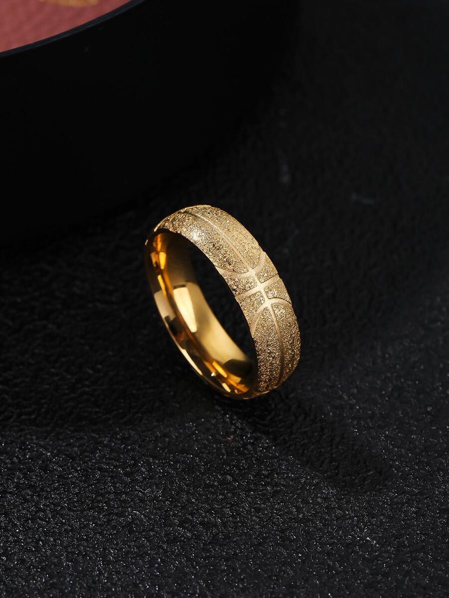 1pc Men's Gold Tone Stainless Steel Basketball Ring, Frosted Texture Band, Ideal For Daily Wear & Casual Outfits - Yellow Gold - View 1