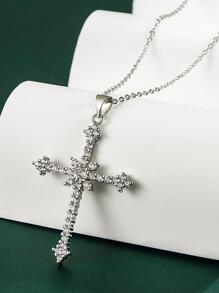 1入組龐克水晶方晶鋯石十字吊墜女士項鍊派對首飾類 - 銀色 - 查看 6