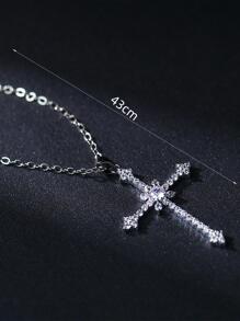 1入組龐克水晶方晶鋯石十字吊墜女士項鍊派對首飾類 - 銀色 - 查看 4