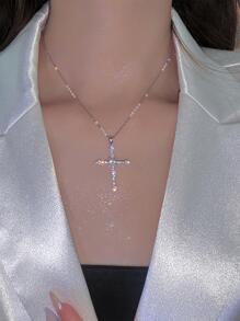 1入組龐克水晶方晶鋯石十字吊墜女士項鍊派對首飾類 - 銀色 - 查看 5