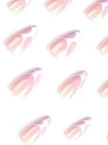 Get Glamorous With 24pcs Lavender White Color Block Long Almond Fantastic Full Cover Fake Nail Set - Multicolor - View 3