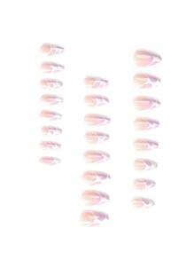 Get Glamorous With 24pcs Lavender White Color Block Long Almond Fantastic Full Cover Fake Nail Set - Multicolor - View 2
