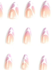 Get Glamorous With 24pcs Lavender White Color Block Long Almond Fantastic Full Cover Fake Nail Set - Multicolor - View 4