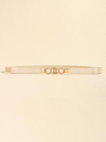 Cinturón elástico con hebilla redonda - Beis - Ver 1