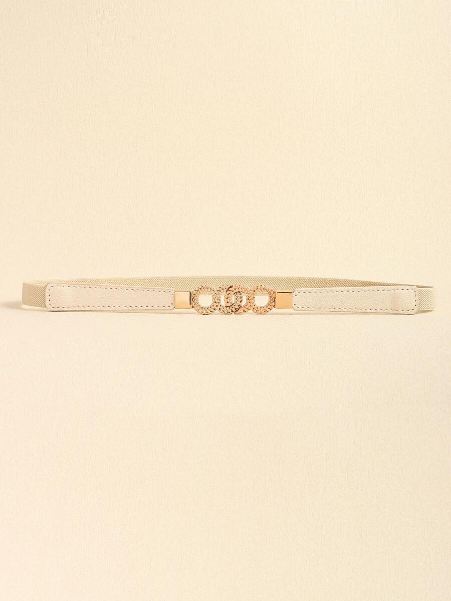 Cinturón elástico con hebilla redonda - Beis - Ver 1