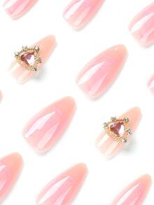 Get Glamorous With 24pcs Long Almond Heart Decor Full Cover Fake Nail Set - Multicolor - View 3