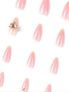 Get Glamorous With 24pcs Long Almond Heart Decor Full Cover Fake Nail Set - Multicolor - View 4