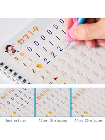 Kids Early Learning Toys 16 Sides Reusable Copybook Number Exercise Book Free Pens Educational Toys Back To School
