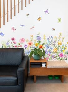 1 Set Of Plant/Flowers/Butterflies/Dragonflies Kick Line Wall Sticker For Home Decoration,Stickers,Wall Decal, Vinyl Decal For Home Decorations,Spring Decoration Items Refresh Your Home,Rama Decoration Stickers Gifts Birthday Graduation - Multicolor - View 3