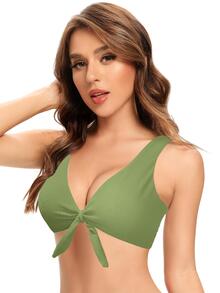 SHEKINI Knot Front Bikini Top Summer - Army Green - View 6