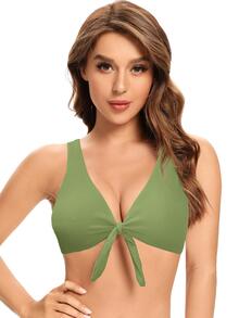 SHEKINI Knot Front Bikini Top Summer - Army Green - View 1