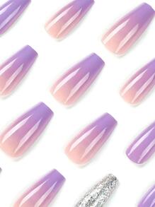 Ponte glamoroso con un elegante juego de uñas postizas de cubierta completa y brillo de ataúd largo de 24 piezas - Multicolor - Ver 3