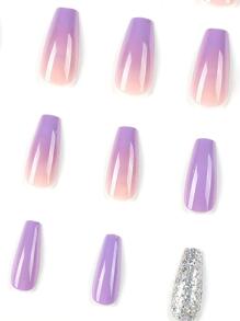 Ponte glamoroso con un elegante juego de uñas postizas de cubierta completa y brillo de ataúd largo de 24 piezas - Multicolor - Ver 4