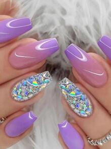 Ponte glamoroso con un elegante juego de uñas postizas de cubierta completa y brillo de ataúd largo de 24 piezas - Multicolor - Ver 1