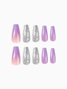 Ponte glamoroso con un elegante juego de uñas postizas de cubierta completa y brillo de ataúd largo de 24 piezas - Multicolor - Ver 5