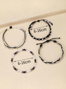 4pcs Acrylic Beaded & Waxed Thread Braided Bracelet Set