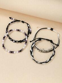4pcs Acrylic Beaded & Waxed Thread Braided Bracelet Set