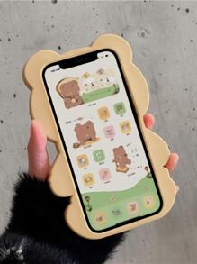 熊設計矽膠手機外殼 - 卡其色 - 查看 2