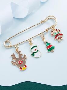 1 pieza Broche Navidad con muñeca de nieve & con diseño de árbol con diseño de pin de seguridad - Multicolor - Ver 1