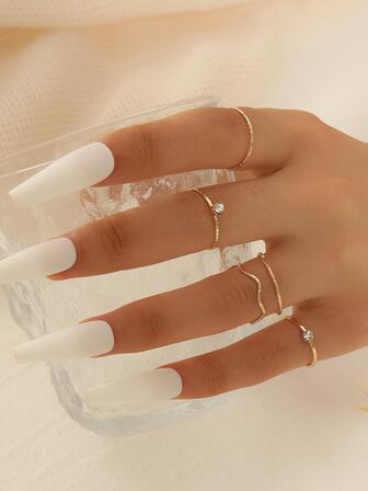 5 件套波浪形个性化时尚指节戒指，适合派对