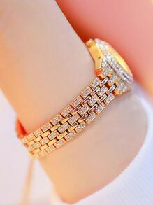 两件套时尚百搭女士石英表，圆形表盘，金属表带，搭配水钻蝴蝶结手链，适合作为礼物、节日礼物和日常佩戴。 - 金色 - 查看 5