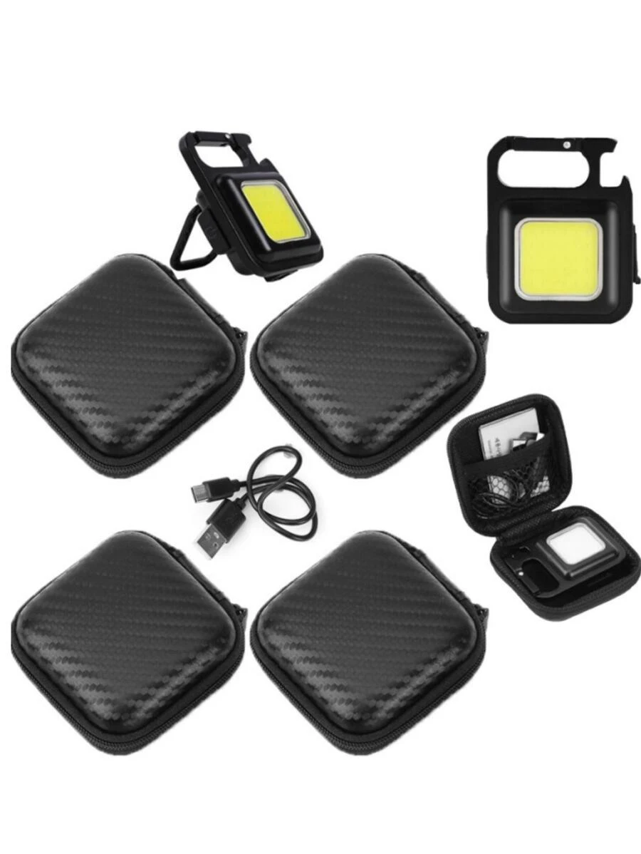 2入組便攜式迷你拉鍊方形LED鑰匙圈工作燈收納盒乙烯-乙酸乙烯共聚物難防震防潮耳機包多功能收納盒 - 黑色 - 查看 1