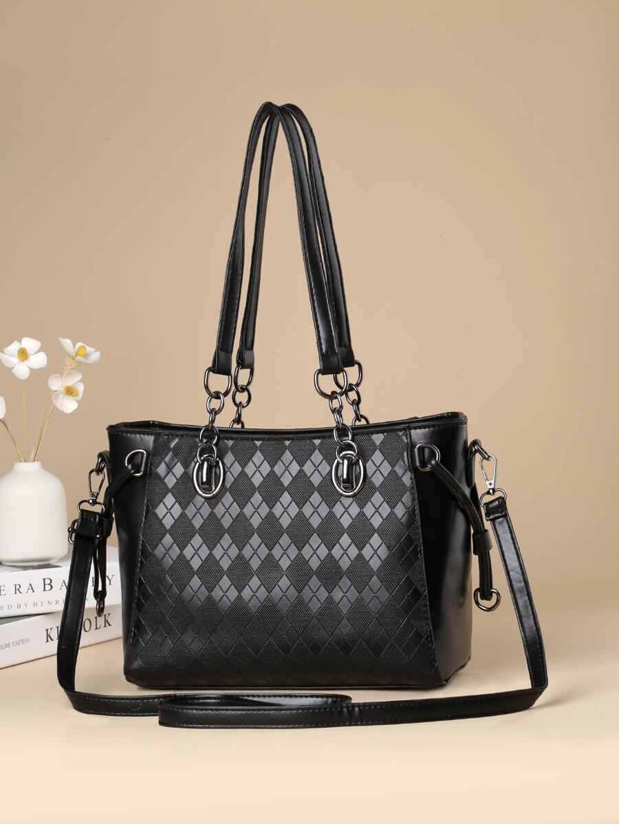 絲巾裝飾單肩包 - 黑色 - 查看 1