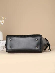 絲巾裝飾單肩包 - 黑色 - 查看 3