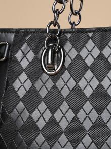 絲巾裝飾單肩包 - 黑色 - 查看 4