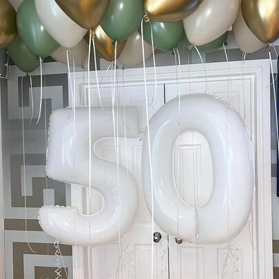 Mtrong Te 1 件 40 英寸 0-9 白色数字氦气球生日快乐派对装饰品，圣诞节