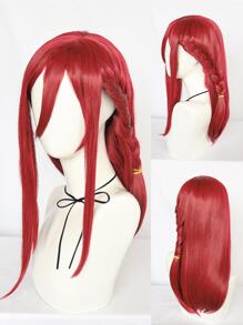 合成纖維無膠耐熱纖維頭髮中等長度直筒編織深紅色假髮適合女士女孩黑暗紅色編織直筒Anime角色扮演假髮適用於化妝舞會和1入組假髮帽 - 紅色 - 查看 1
