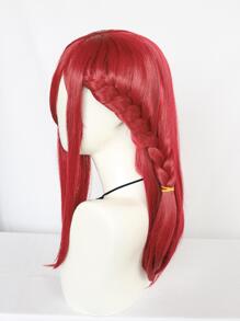 合成纖維無膠耐熱纖維頭髮中等長度直筒編織深紅色假髮適合女士女孩黑暗紅色編織直筒Anime角色扮演假髮適用於化妝舞會和1入組假髮帽 - 紅色 - 查看 5
