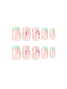 Get Glamorous With 24pcs Long Coffin Floral Print Full Cover Fake Nail Set - Multicolor - View 5