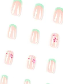 Get Glamorous With 24pcs Long Coffin Floral Print Full Cover Fake Nail Set - Multicolor - View 4