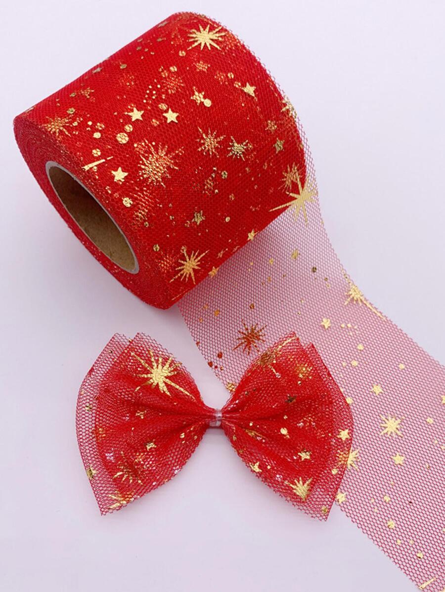 1 cuộn vải tuyn trang trí tiệc họa tiết ngôi sao - Đỏ - Xem 1