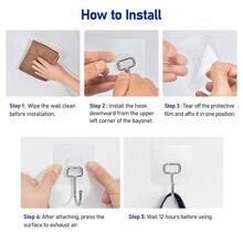10 móc dính lớn để treo vật nặng 44Ib (Tối đa), móc treo tường không cần đinh, tự dính, trong suốt và có thể tháo rời, không thấm nước và chống rỉ sét, nhiều công dụng cho phòng tắm, nhà bếp gia đình - Trong sáng - Xem 5