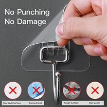 10 móc dính lớn để treo vật nặng 44Ib (Tối đa), móc treo tường không cần đinh, tự dính, trong suốt và có thể tháo rời, không thấm nước và chống rỉ sét, nhiều công dụng cho phòng tắm, nhà bếp gia đình - Trong sáng - Xem 9