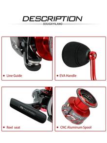 Sougayilang Fishing Reel Ultra Smooth Powerful,13+1BB Spinning Reel,Lightweight Graphite Frame, CNC Aluminum Spool for Freshwater - 紅色 - 查看 4