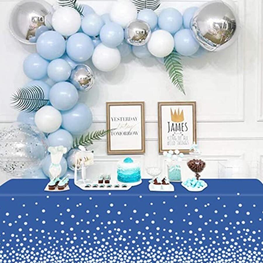 1 pieza Mantel desechable azul plata lunares de plástico PE fiesta picnic restaurante - Azul - Ver 1