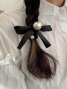 2 buah Ikat Rambut Hiasan Mutiara Imitasi Elegan untuk Olahraga, Kecantikan, dan Aksesoris Rambut - Hitam - View 2