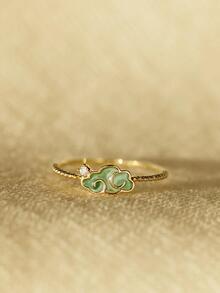 BALMORA Một Cá Tính Đơn Giản Thời Trang Bạc S925 Tráng Men Xanh Đám Mây Tốt Lành Khảm Đá Cubic Zirconia Màu Vàng Nhẫn Quà Tặng Cho Bạn Gái - Vàng - Xem 7