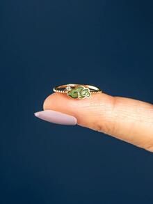 BALMORA Một Cá Tính Đơn Giản Thời Trang Bạc S925 Tráng Men Xanh Đám Mây Tốt Lành Khảm Đá Cubic Zirconia Màu Vàng Nhẫn Quà Tặng Cho Bạn Gái - Vàng - Xem 4