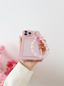 Pink Anti-Drop Card Slot Butterfly & Flower Lanyard Phone Case For IPhone 16/16 Pro/16 Pro Max/16 Plus, Galaxy A26 5G, A56 5G, S24 FE, A24 5G A16, S25, S25 Plus, S25 Ultra, A34, A06, S23 FE, 16e