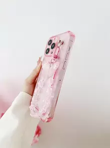 Pink Anti-Drop Card Slot Butterfly & Flower Lanyard Phone Case For IPhone 16/16 Pro/16 Pro Max/16 Plus, Galaxy A26 5G, A56 5G, S24 FE, A24 5G A16, S25, S25 Plus, S25 Ultra, A34, A06, S23 FE, 16e