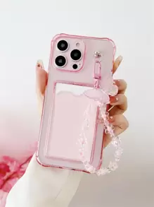 Pink Anti-Drop Card Slot Butterfly & Flower Lanyard Phone Case For IPhone 16/16 Pro/16 Pro Max/16 Plus, Galaxy A26 5G, A56 5G, S24 FE, A24 5G A16, S25, S25 Plus, S25 Ultra, A34, A06, S23 FE, 16e