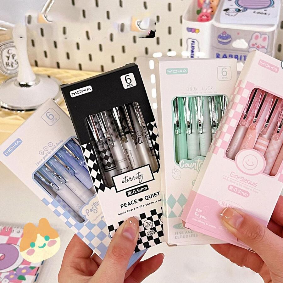 6pcs/set Simple And Fresh Neutral Pens, Random Colors - Blue - View 1
