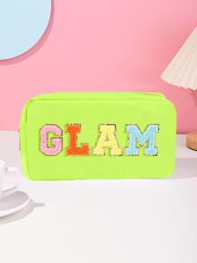 魅力字母圖案拉鍊化妝包,多用途輕便化妝包,旅行收纳包 - 綠色 - 查看 3