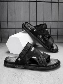 男士舒適字母圖形多穿涼鞋休閒夏季阿拉伯涼鞋 - 黑色 - 查看 3